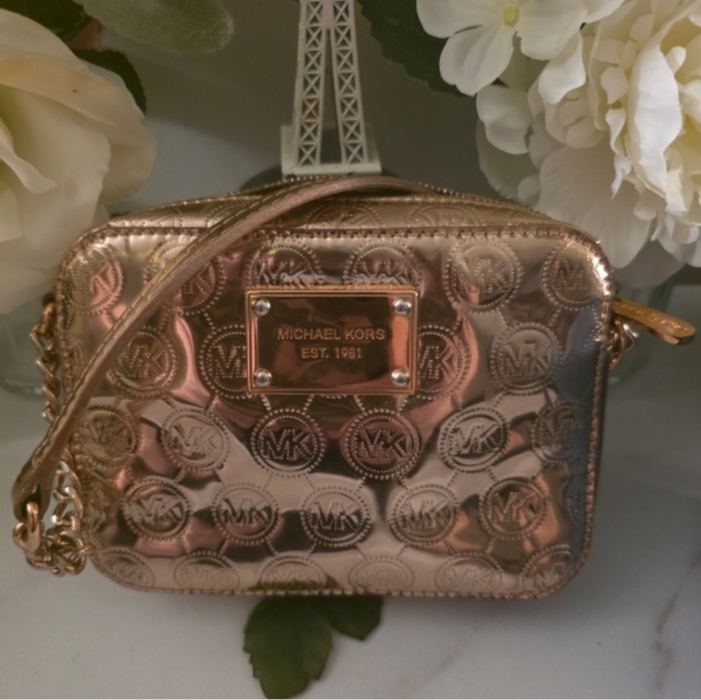Michael Kors Rose Gold Metallic Embossed Crossbody Bag